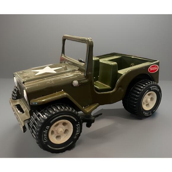 Vintage Pressed Steel Tonka Army Jeep No Canopy Roof 1960’s 6.5” Long One Star - Picture 4 of 10